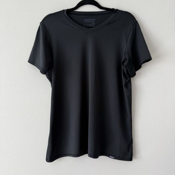 Patagonia Men's Daily Capilene Baselayer Top Size L Black Short Sleeve Vneck - Picture 1 of 5